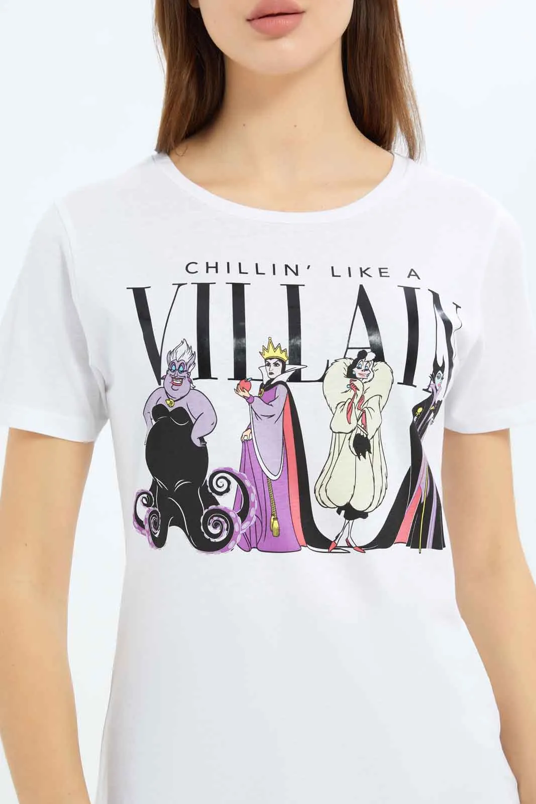 Women White Villain Printed T-Shirt