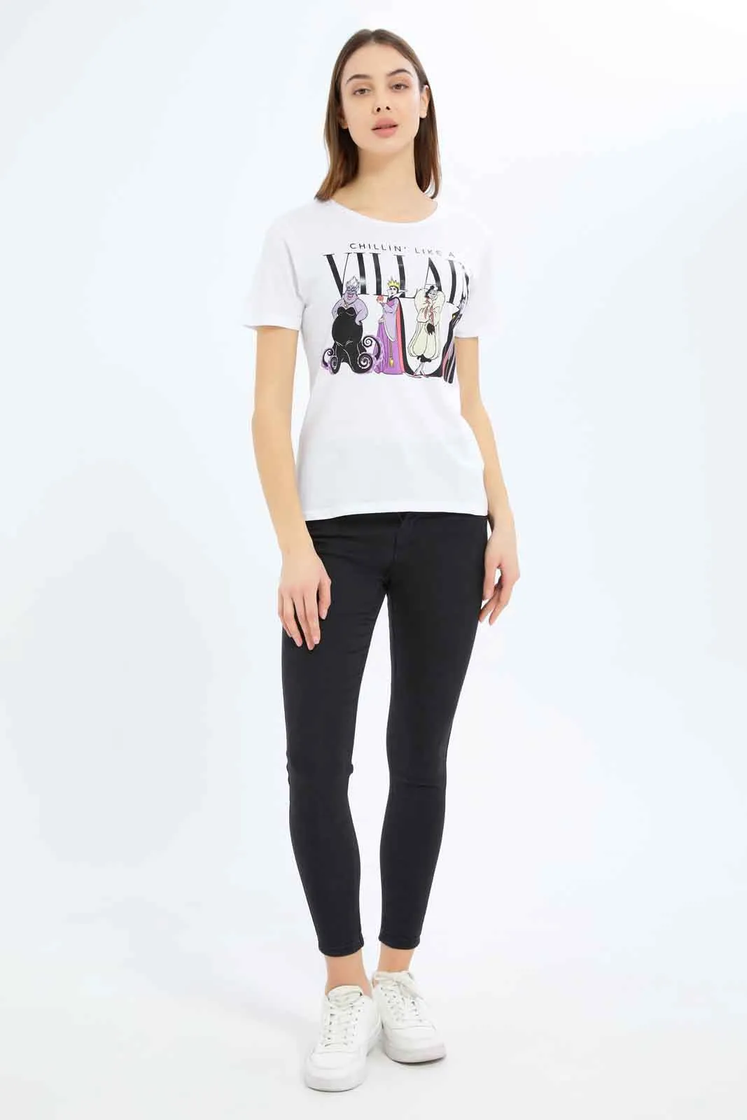 Women White Villain Printed T-Shirt