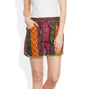 Womens Cotton Printed Beach Shorts Summer Pants Indian Small Size, W-CSRTS-2816