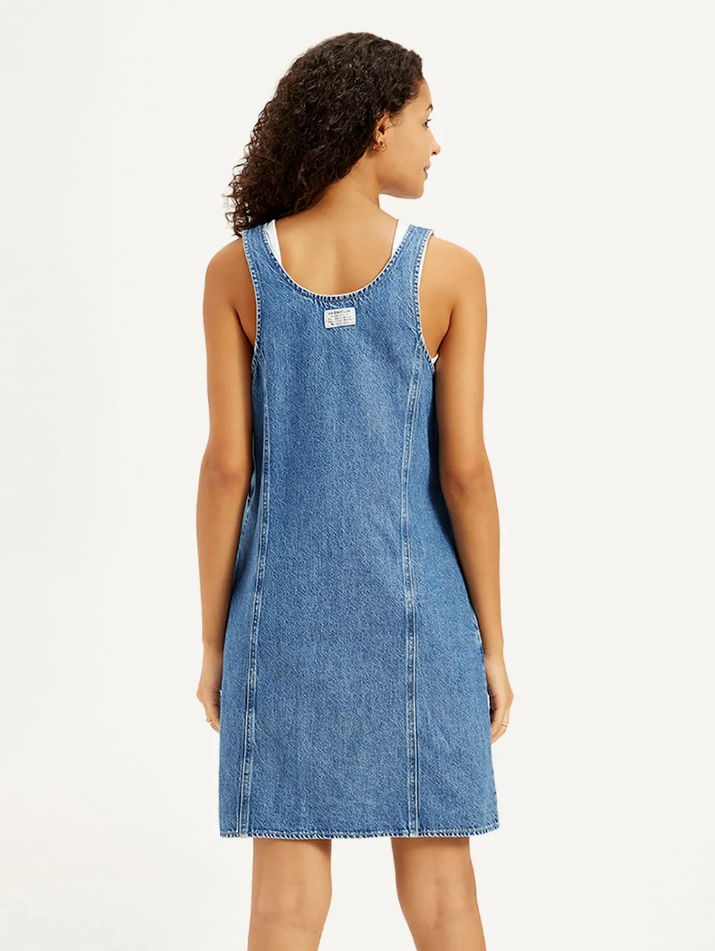 Women's Solid Blue Scoop Neck Denim Dress